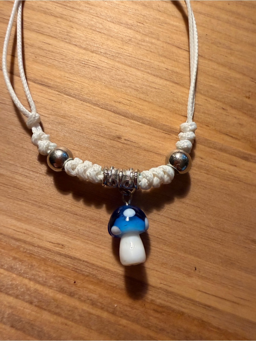 Adjustable White Cord Bracelet with Blue Mushroom Charm - Picture 2 of 2